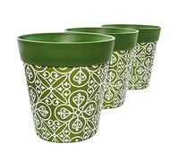 Hum Flowerpots, Juego de 3 de 22 cm, Varios Diseños, Colores y Tamaños, Planta de Plástico para Interiores/Exteriores Macetas, Verde Maroc