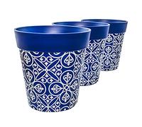 Hum Flowerpots, Juego de 3 de 22 cm, Varios Diseños, Colores y Tamaños, Planta de Plástico para Interiores/Exteriores Macetas, Azul Maroc