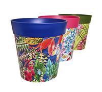 Hum Flowerpots, Juego de 3 de 22 cm, Varios Diseños, Colores y Tamaños, Planta de Plástico para Interiores/Exteriores Macetas, Mult Floral