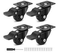 Humagineer 25mm Ruedas Pequeñas Negras para Muebles con 4 Frenos, Ruedas Silenciosas de Goma para Carro, Capacidad de Carga 45kg, Ruedas Giratorias Pequeñas para Mesa, Armario, Cuna, Movimiento Suave