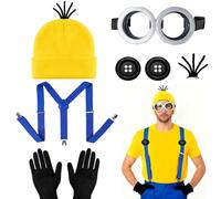 Humairc Disfraz De Carnaval Mujeres Niños Gorro Gafas Cosplay Guantes Botones Tirantes Fiesta De Carnaval Para Mujeres Hombres Niños (Azul)