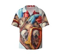 Human Anatomy Heart Chart - Camisa de manga corta para hombre, estilo hawaiano, transpirable, cómoda y con botones, para la playa, Negro, XL
