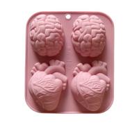 Human Brain Heart Mold, 4 Cavity Silicone Design, Easy Release Tool, Handmade Crafting Tools, Multipurpose Mold Tray for Dessert, Chocolate, Pudding, Clay, Wax, Soap, Resin, 6.42x5.08x1.26 inches