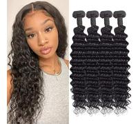 Human Hair Bundles Extensiones de cabello humano Hair Extensions Deep Wave Curly Unprocessed Brazilian Virgin Weave Bundles Human Hair Extensions for Women Natural Black 12 14 16 18 Inches 280g