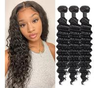 Human Hair Bundles Extensiones de cabello humano Hair Extensions Deep Wave Curly Unprocessed Brazilian Virgin Weave Bundles Human Hair Extensions for Women Natural Black 16 18 20 Inches 210g