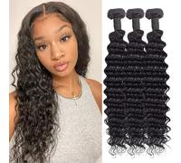 Human Hair Bundles Extensiones de cabello humano Hair Extensions Deep Wave Curly Unprocessed Brazilian Virgin Weave Bundles Human Hair Extensions for Women Natural Black 16 16 16 Inches 210g