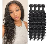 Human Hair Bundles Extensiones de cabello humano Hair Extensions Deep Wave Curly Unprocessed Brazilian Virgin Weave Bundles Human Hair Extensions for Women Natural Black 18 20 22 24 Inches 280g