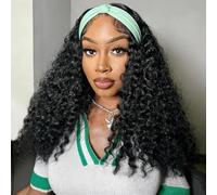 Human Hair Headband Wig Kinky Curly Headband Wig Human Hair Wigs for Black Women Glueless Human Hair Wigs Full Wig Machine Made Brazilian Real Hair Wigs for Women 150% Density Natural Colour 26 inch