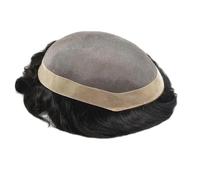 Human Hair Toupee for Men,Mono Lace with PU Around Mens Wigs Natural Black Suave y Transpirable(30mm Wave,6"X8")