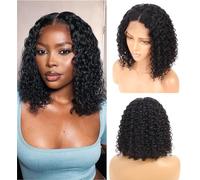 Human Hair Wig Deep Wave Curly Peluca de cabello humano 13×4 Lace Front Human Hair Wigs Natural Hairline Short Bob Brazilian Virgin Hair 150% Density Natural Colour 14 Inches(35cm)