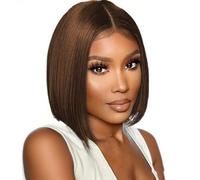 Human Hair Wig Peluca de cabello humano 4x4 Lace Front Wig Human Hair Bob Straight for Women Natural Brazilian Short Wigs 150% Density Chocolate Brown Color 14 Inches