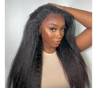 Human Hair Wig Yaki Straight Wear and Go Glueless Hair Wig Prücke Lace Front Human Hair Wigs Kinky Straight Brazilian Virgin Hair 180% Density Natural Colour 24 Inch