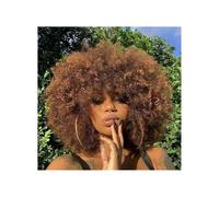 Human Hair Wigs 70s Short Afro Wig for Black Women Short Kinky Curly Glueless Wig with Bangs for Daily Cosplay Party Extensions (Dark Brown + Light brown)