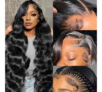 Human Hair Wigs for Women 13x4 Transparent Lace Front Wig Human Hair with 180% Density Body Wave Human Hair Wigs in Natural Black Color Brazilian Real Hair Wigs (Natural Black Color, 18 Inch)