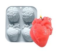 Human Heart Mold, 3D Brain Molds, Silicone Resin Tray, Four-Cavity Layout, Non-Stick Material, Perfect for Soap Clay Jelly Chocolate Muffin Pudding Halloween Supplies, 6.42x5.08x1.26 inches