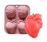 Human Heart Silicone Mold, 4 Cavity 3D Brain Heart Design with Non Stick Flexible Material and High Detail Finish, for Halloween Party, Soap Making, Clay, Jelly, Chocolate, Muffin, Pudding
