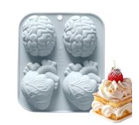 Human Heart Silicone Mold, 4 Cavity 3D Brain Heart Design with Non Stick Flexible Material and High Detail Finish, for Halloween Party, Soap Making, Clay, Jelly, Chocolate, Muffin, Pudding