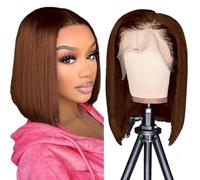 Human Lace Front Wig 13x4 Brazilian Straight Bob Wig 180% Density Short Bob Wigs for Black Women Chocolate Brown (10 inch)