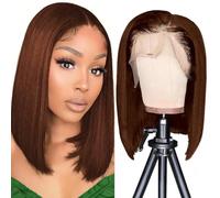 Human Lace Front Wig 13x4 Brazilian Straight Bob Wig 180% Density Short Bob Wigs for Black Women Chocolate Brown (12 inch)