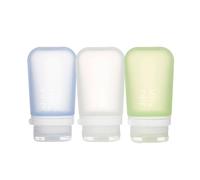 Humangear Gotoob+ Botella de Viaje de Silicona con Tapa de Bloqueo, Paquete de 3, Mediano (2oz), Unisex, Botella de Viaje, HG3184, Transparente/Verde/Azul, Medium/74 ml