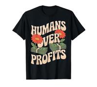 Humanos por Encima de Las Ganancias Anti Capitalismo Mensaje audaz Camiseta gráfica económica, Hombre, Negro, L