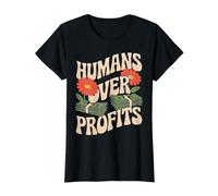 Humanos por Encima de Las Ganancias Anti Capitalismo Mensaje audaz Camiseta gráfica económica, Mujer, Negro, XL