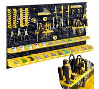 Humberg Pared de herramientas - Tablero de taller perforado - Estante de pared para taller y garaje - 6 módulos - 54 piezas - negro y amarillo - 128 x 76 cm