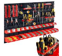 Humberg Pared de herramientas - Tablero de taller perforado - Estante de pared para taller y garaje - 6 módulos - 54 piezas - negro y rojo - 128 x 76 cm