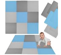Humbi - Alfombra para rompecabezas de espuma Eva para bebés y niños, alfombra de fitness, alfombra de protección, alfombra de piscina, protección del suelo, 60 x 60 x 1 cm, 9 piezas, azul, gris, gris
