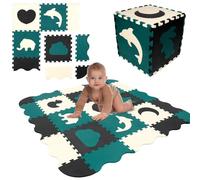 Humbi Estera Rompecabezas Espuma Eva para bebés y niños Estera Protectora Estera de Piscina 31,5 x 31,5 x 1 cm (Negro, Crema, Verde Oscuro)