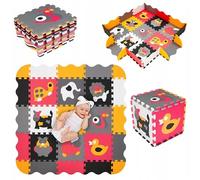 Humbi Puzzle Mat Eva Foam para Bebés y Niños Alfombra de Juego 31.5x31.5x1 cm Corral 95x95 cm Animales blanco gris negro rosa naranja colorido