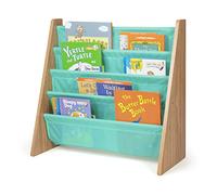 Humble Crew Estantería de 4 Niveles para niños, Madera Natural/Verde Espuma de mar, Estante de Libros Premium para Habitaciones de niños con Cuatro Bolsillos Profundos, Estante para Libros para niños