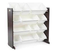 Humble Crew estantería infantil para libros, estantería organizadora para juguetes con 12 cajas de almacenamiento, marrón espresso/blanco