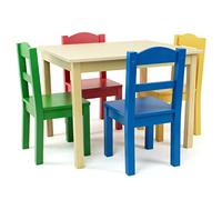 Humble Crew Juego Mesa Cuadrada Madera y 4 sillas: Natural/Colores primarios, diseño Alegre, Seguro para niños, fomenta Juego, Montaje fácil