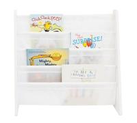 Humble Crew | Librería infantil de 4 niveles | Blanco | Portadas visibles | Bolsillos profundos de nailon | Altura adaptada a niños | Estructura de madera | Diseño compacto