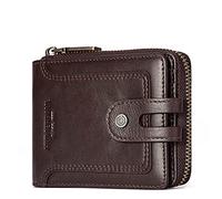 HUMERPAUL Cartera de piel auténtica para hombre, con bloqueo RFID, billetera plegable con ventana para identificación, tarjetero, bolsillo con cremallera para monedas, café, Moderno