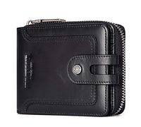 HUMERPAUL Cartera de piel auténtica para hombre, con bloqueo RFID, con ventana de identificación, bolsillo para monedas, Black, 9.4 cm x 12.45 cm x 2.54 cm, Moderno