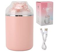 Humidificador con Forma de Flor Inmortal, Humidificador de Aire Doméstico de 280 Ml con Gran Volumen de Niebla, Humidificador Difusor de Aceite Esencial Silencioso con Carga USB con Luz(Rosa sakura)