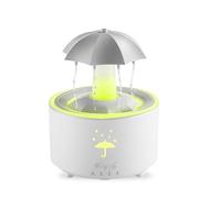 Humidificador de Aire Paraguas, Humidificador Lluvia 300ML, difusor de paraguas giratorio de 7 colores con efecto gota de lluvia, Nube Difusor Aceite (Blanc)
