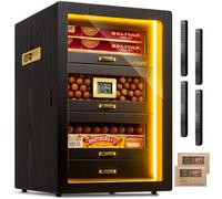 Humidificador de cigarros de Escritorio con luz de Triple Cara con higrómetro Digital, humidificador y Paquetes de Humedad. 4 cajones de Madera de Cedro, Caja humidificadora de Puros con Capacidad
