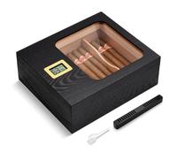 Humidificador de cigarros, moderno humidificador de cedro con tapa de cristal con higrómetro digital, humidificador, divisor, estuche hecho a mano con capacidad para 35-45 puros, accesorios de puros