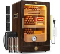 Humidificador de cigarros, sistema de control de luz con estantes de madera de cedro español, higrómetro, 3 humidificadores y cajón de accesorios para puros, regalo del día del padre para hombres