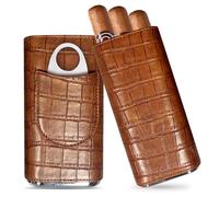 Humidificador de cuero para 3 puros, humidificador de viaje portátil, accesorio para puros, regalo para hombres, marrón