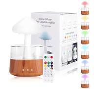 Humidificador de Nube de Lluvia, 450ml Humificadores de Humedad con Luces LED en 7 Colores Champiñones Nubes de Lluvia con 3 Modos para Niños, Dormitorio, Hogar, Oficina(Grano de Madera)