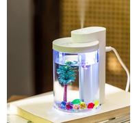 Humidificador de paisaje con luz que cambia de color y dos modos de niebla para uso doméstico u oficina (blanco)