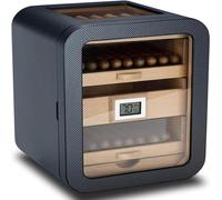 Humidificador de puros, con higrómetro, humidificador, gabinete superior de cristal, caja de almacenamiento de madera de nogal, 4 cajones, capacidad para aproximadamente 110 puros, para hombres (fibra