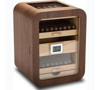Humidificador de puros con parte superior de cristal, 4 cajones y humidificador, acabado de nogal forrado de cedro español, capacidad para 110 puros para coleccionista