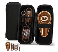 Humidificador de puros de viaje, multifuncional, portátil, caja de puros con cortador recto, cortador en V, perforadora y cenicero de cerámica, juego de 4 en 1 para cortar puros con bolsillo para