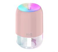 Humidificador de tamaño pequeño con luz nocturna colorida y spray ajustable, para oficina o viajes (rosa)