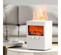 Humidificador de vapor frío diseño de chimenea con llamas dinámicas - Difusor de aceite esencial de 300 ml, temporizador de control remoto, apagado automático para escritorio del hogar (blanco)